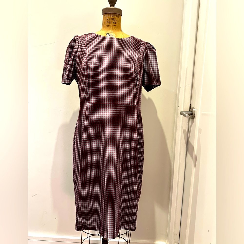 Calvin Klein Dark Blue, White and Red Checkered Midi Dress